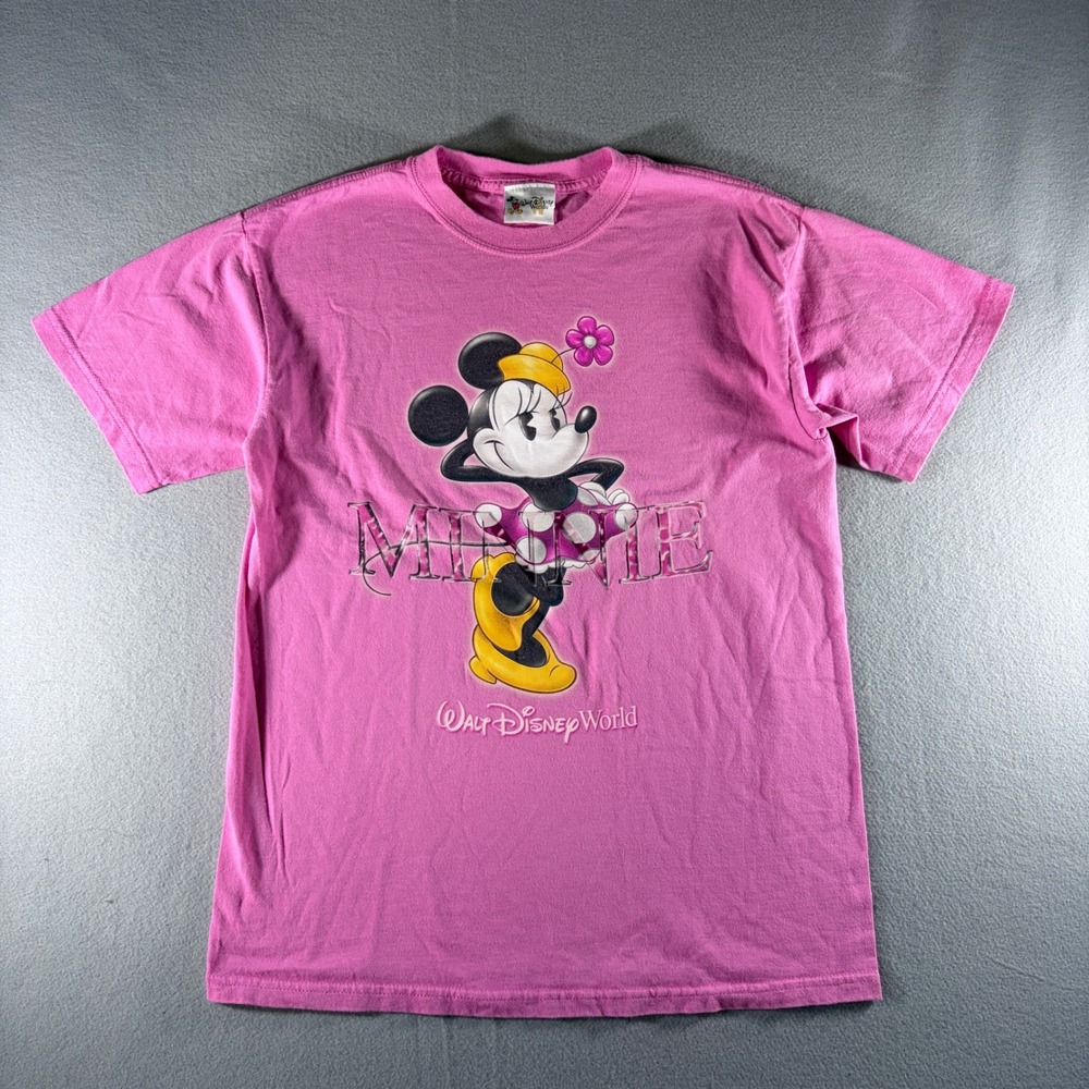 Walt Disney World Minnie Mouse Pink Graphic T-Shirt Womens Large Short Sleeve